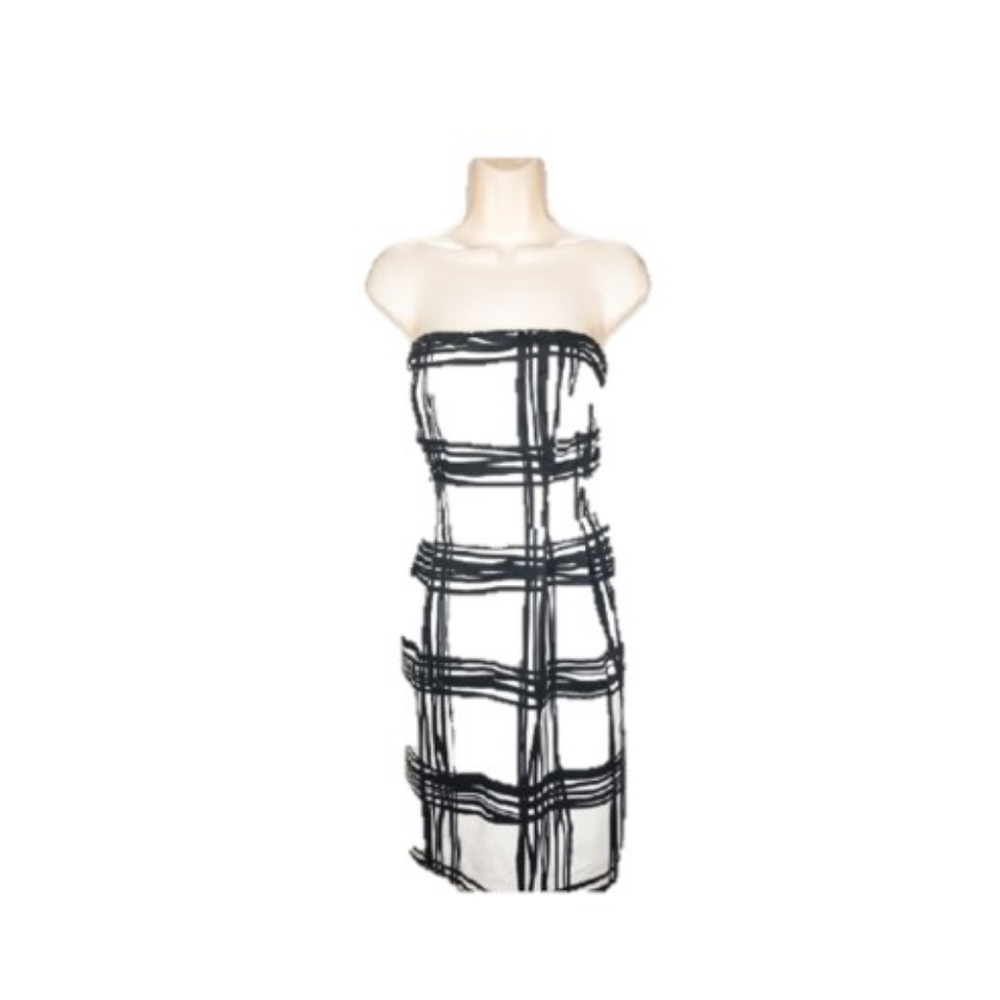 Express Strapless Bodycon Dress Black White Check Size 8